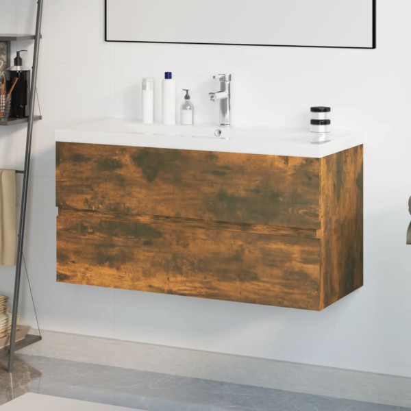 Mueble de baño con lavabo madera contrachapada roble ahumado D