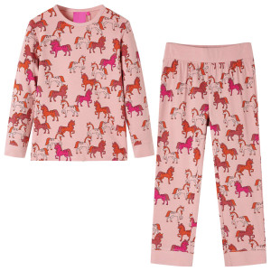 Pijama para niños de manga larga con estampado caballos rosa claro 104 D