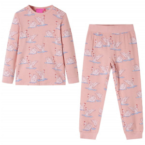 Pijama para crianças de longa duração com rosa claro cisne impressão 140 D