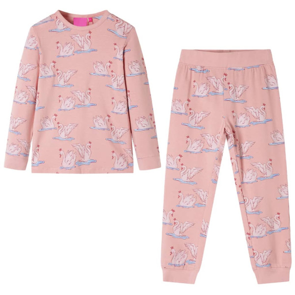 Pijama infantil de manga comprida com estampa de cisne rosa claro 104 D