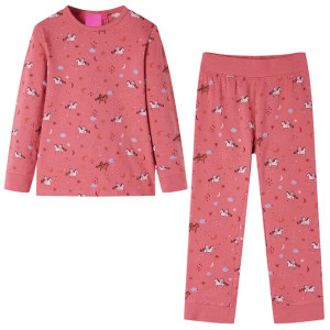 Pijama infantil de manga comprida com estampa de unicórnio e asas rosa 140 D