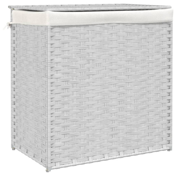 Caixa de roupas sujas 2 secções ratão branco sintético 53x35x57 cm D