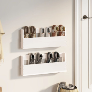 Estantes de zapatos de pared 2 uds madera pino blanco 59x9x23cm D