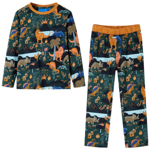 Pijama para niños manga larga estampado dinosaurios verde oscuro 140 D