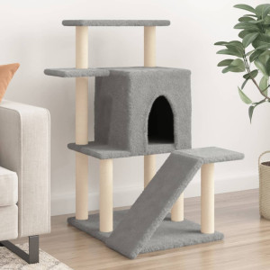 Rascador para gatos con postes de sisal gris claro 97 cm D