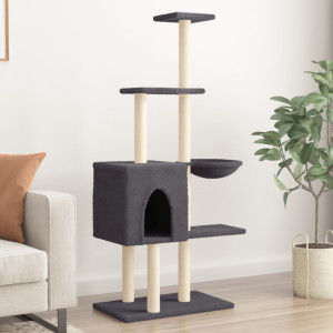 Raspador para gatos com postes de sisal cinza escuro 145 cm D