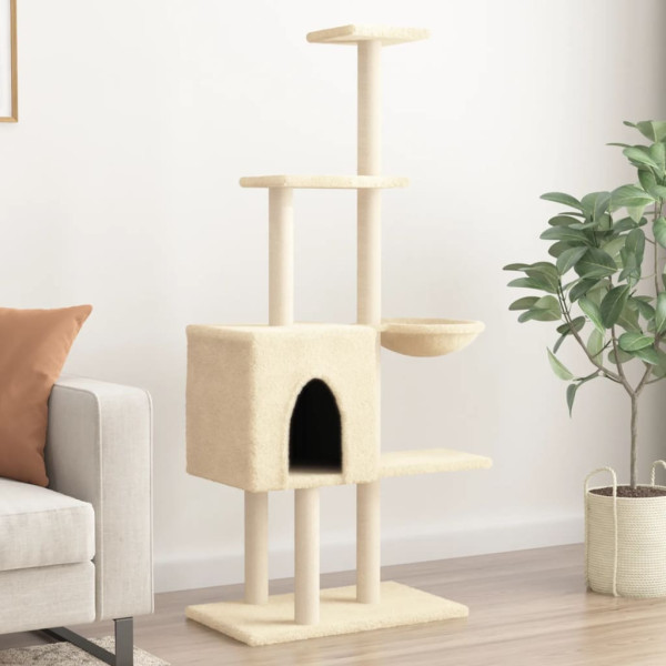 Raspador para gatos com postes de sisal creme 145 cm D