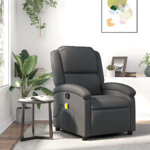 Assento reclinável de massagem de couro verdadeiro cinza D