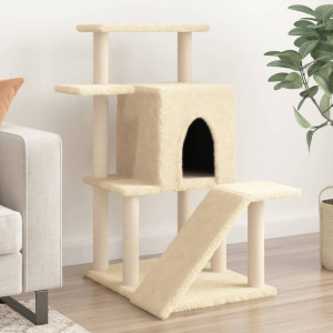 Raspador para gatos com postes de sisal creme 97 cm D