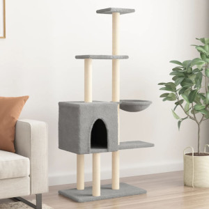 Raspador para gatos com postes de sisal cinza claro 145 cm D