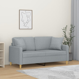 Sofá de 2 plazas con cojines tela gris claro 140 cm D