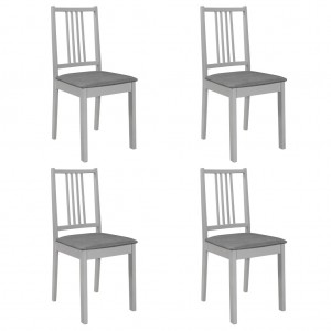 Cadeiras de jantar com almofadas de madeira maciça cinza 4 unidades D
