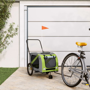 Trailer de bicicleta para animais de estimação em ferro tecido Oxford verde cinza D
