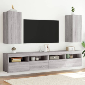 Muebles TV pared con luces LED 2 uds gris Sonoma 30.5x35x70 cm D