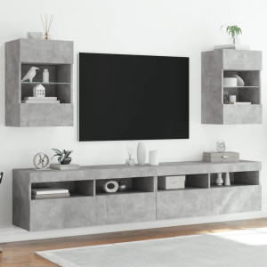 Muebles TV de pared luces LED 2 uds gris hormigón 40x30x60.5 cm D