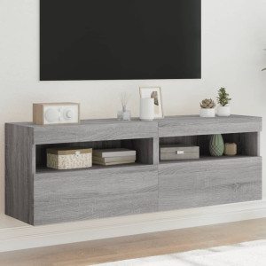 Muebles TV de pared con luces LED 2 uds gris Sonoma 60x30x40 cm D