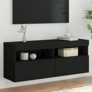 Mueble de TV de pared con luces LED negro 100x30x40 cm D