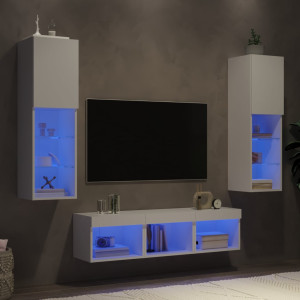 Muebles de TV de pared con LED 5 pzas madera ingeniería blanco D