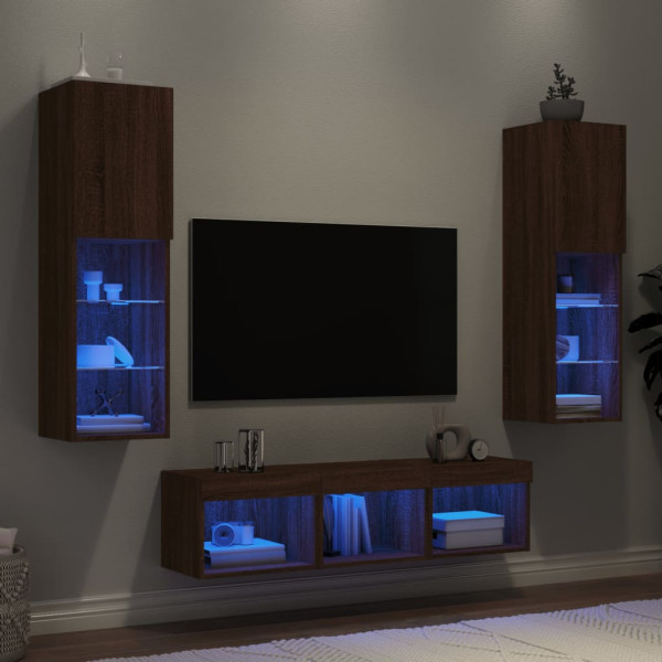 Móveis de TV de parede com LED 5 pzas madeira engenharia marrom carvalho D