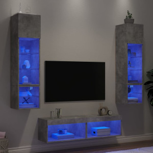 Muebles TV pared con LED 6 pzas madera ingeniería gris hormigón D
