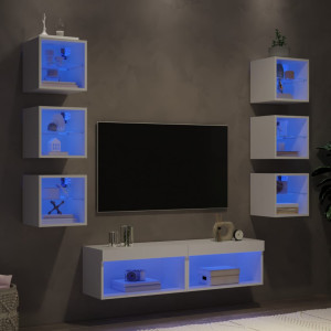 Muebles de TV de pared con LED 8 pzas madera ingeniería blanco D