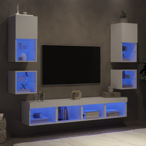 Muebles de TV de pared con LED 8 pzas madera ingeniería blanco D