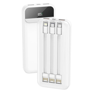 Bateria externa Universal Power Bank 10,000 mAh Carga rápida 22.5W (3 cabos) Branco D