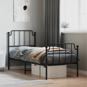 Estructura de cama con cabecero y estribo metal negro 75x190 cm D