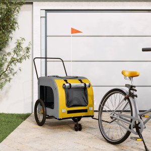 Trailer de bicicleta para animais de estimação em tecido Oxford de ferro amarelo cinza D