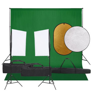 Kit de estúdio fotográfico com conjunto de luzes. fundo e refletor D