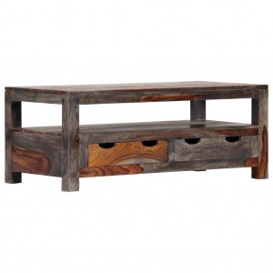 Mesa de centro madera maciza de sheesham gris 100x50x40 cm D