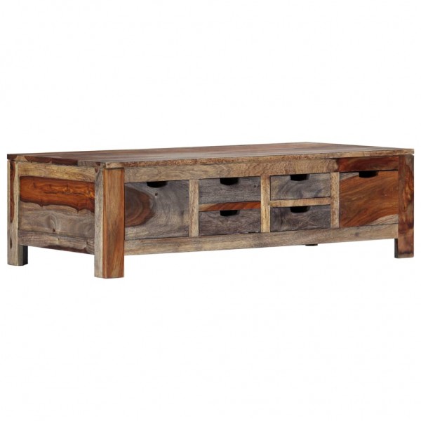 Mesa de centro madera maciza de sheesham gris 100x50x30 cm D