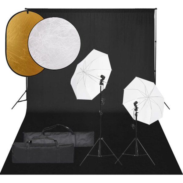 Kit de estúdio fotográfico com conjunto de luzes. fundo e refletor D