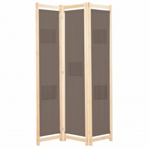 Biombo divisor de 3 paneles de tela marrón 120x170x4 cm D