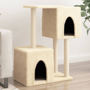 Rascador para gatos con postes de sisal color crema 86 cm D