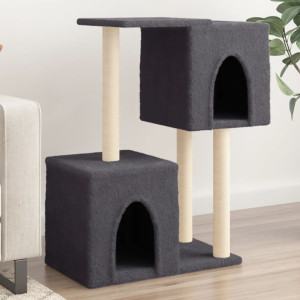 Rascador para gatos con postes de sisal gris oscuro 86 cm D