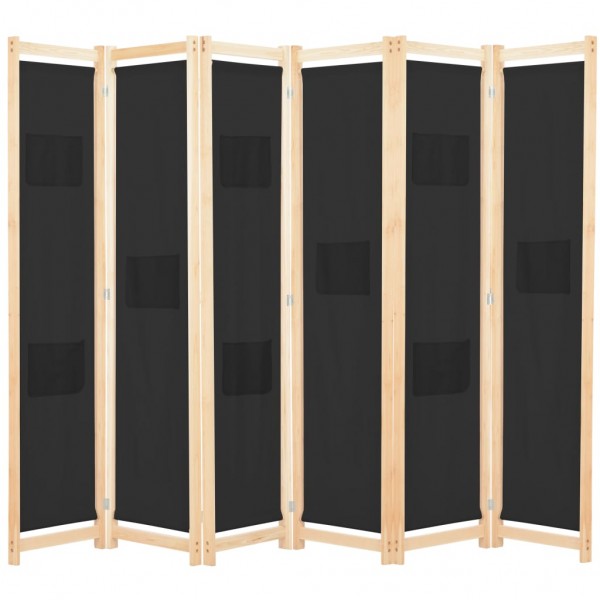 Biombo divisor de 6 paneles de tela negro 240x170x4 cm D