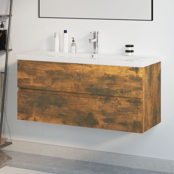 Mueble de baño con lavabo madera contrachapada roble ahumado D