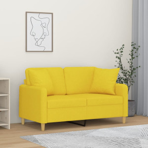 Sofá de 2 plazas con cojines tela amarillo claro 120 cm D
