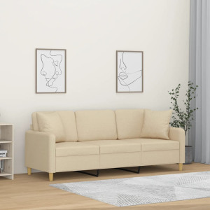 Sofá de 3 plazas con cojines tela color crema 180 cm D
