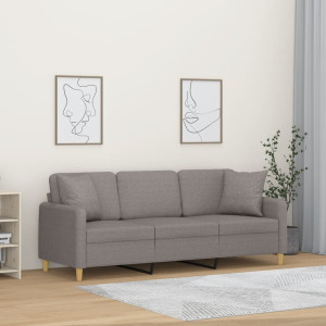 Sofá de 3 plazas con cojines tela gris taupe 180 cm D