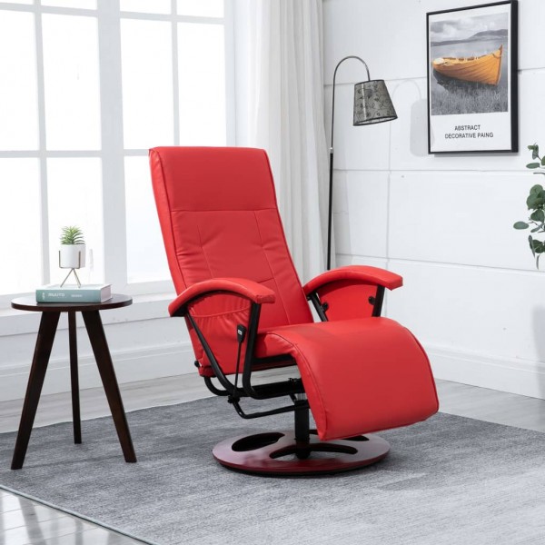 Sillón giratorio para TV de cuero artificial rojo Sillón giratorio para TV de cuero artificial rojo D