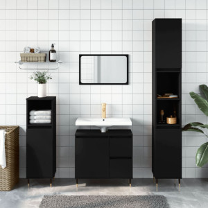 Juego de muebles de baño 3 pzas madera contrachapada negro D