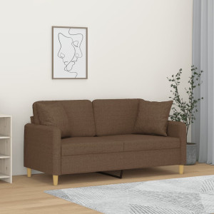 Sofá de 2 plazas con cojines tela marrón 140 cm D