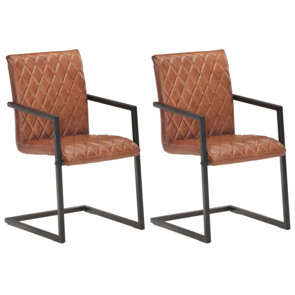Cadeiras de jantar 2 unidades de couro marrom genuíno D
