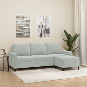 Sofá de 3 plazas con taburete de terciopelo gris claro 180 cm D