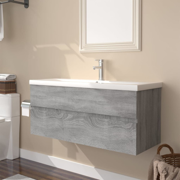 Mueble de baño con lavabo madera contrachapada gris Sonoma D