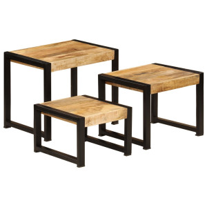 Mesas empilháveis 3 unidades madeira maciça de mangue D