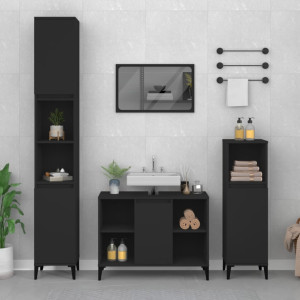 Juego de muebles de baño 3 pzas madera contrachapada negro D