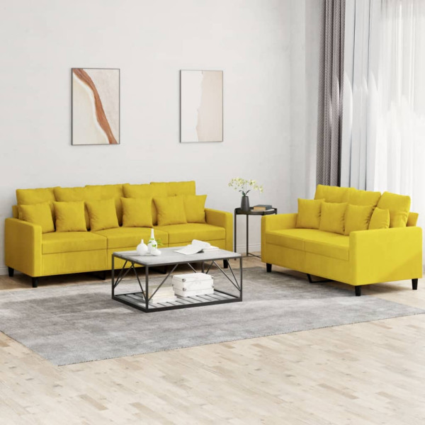 Conjunto de sofás com almofadas 2 peças veludo amarelo D